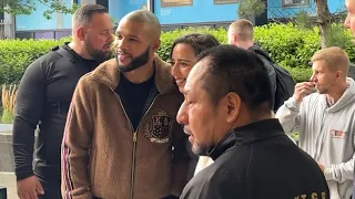 CHRIS EUBANK JR GREETS FANS ON THE WAY OUT OF TODAYS PRESS CONFERENCE