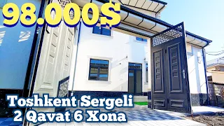 Toshkent Sergeli 2 Qavatda  6 Xonalik Yangi Hovli Sotiladi. Narxi 98.000$  Metro, Maktab Bozor yaqin