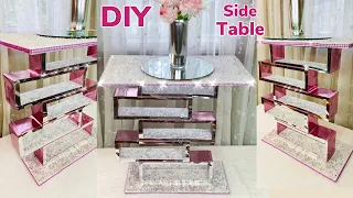 DIY Breast Cancer Awareness Glamorous Side Table Using Crushed Glass & Mirror Sheets Home Decor 2020