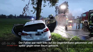 Drei Schwerverletzte: Auto prallt bei Sulzberg frontal gegen Baum