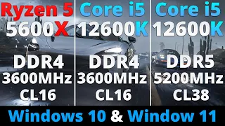 Ryzen 5 5600x vs Core i5 12600k DDR4 vs Core i5 12600k DDR5 Windows 10 & Windows 11 - 16 Games 1080p