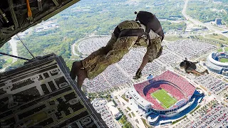 Crazy US Navy SEALs Team Jumps into Crowded Football Stadium