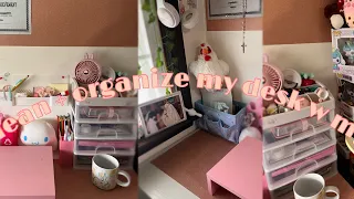 INTENSE clean + organize my desk w me 🤍 (desk makeover)