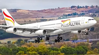 32 HEAVY Aircraft LANDINGS from UP CLOSE | A340 A350 A380 | Madrid-Barajas Airport Plane Spotting