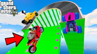 FRANKLIN TRIED IMPOSSIBLE 2 WAY MEGA RAMP PARKOUR CHALLENGE BY CARS BIKES GTA 5 | SHINCHAN and CHOP