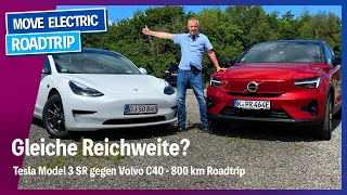 Kommen sie gleich weit? Tesla Model 3 SR und Volvo C40 - 800 km Roadtrip - Dänemark und retour