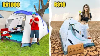 ACAMPAMENTO DE $10 VS $1000 | Maloucos