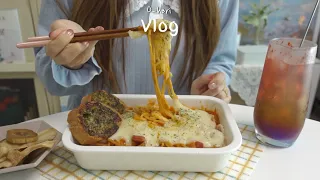 ENG) vlog 🍝치즈로제파스타에 마늘바게트 만들고🍱도시락으로 명란마요 감태주먹밥에 감태계란말이 만드는 일상, 귀여운 화분물뿌리개 구입하고 마들렌 대량생산, 김치우동