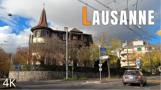 Lausanne, the Olympic Capital - driving downtown. Switzerland 4K