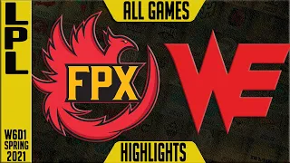 FPX vs WE Highlights ALL GAMES | LPL Spring 2021 W6D1 | FunPlus Phoenix vs Team WE
