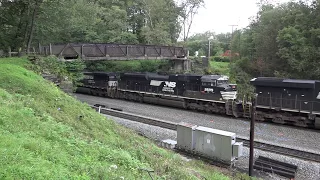 EBD Norfolk Southern #8056 stacktrain passes under Cassandra, PA  overlook 9/8/2017