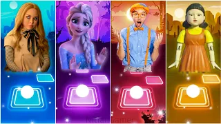 BABY CALM DOWN- Elsa Frozen vs Blippi vs Squid Game vs Megan(M3gan) | Tiles Hop EDM