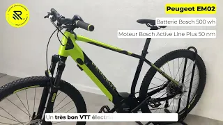 VTT électrique Peugeot EM02 Bosch Active Plus et Shimano Alivio, noir et vert