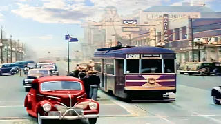 Chicago 1940s in color [60fps, Remastered] w/sound design added