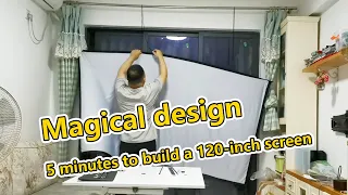 Magic portable folding projector screen, easy to install no wrinkles. Backyard outdoor movie screen