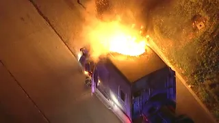 Dramatic ending to SoCal chase as big rig erupts in flames on freeway