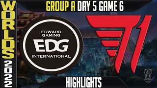 EDG vs T1 Highlights | Worlds 2022 Day 5 Group A Game 6 | Edward Gaming vs T1