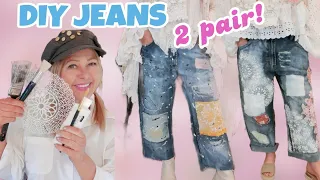 How To Upcycle Jeans   Stencil  Paint Splatter  Bleach  Distress  Patch  Crop  Applique