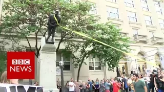 Confederate statue pulled down in North Carolina- BBC News