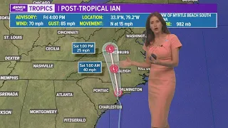 Ian weakens to a post-tropical system over the Carolinas