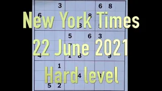 Sudoku solution – New York Times 22 June 2021 Hard level