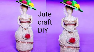 How to make doll from jute rope and waste bottle|| beautiful jute craft doll