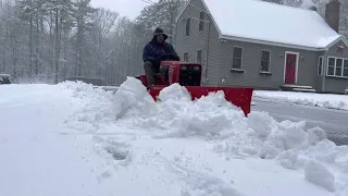 10 horsepower garden tractor pushing 54” snow plow!!!