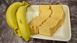 Combining bananas with biscuits will amaze you! Delicious dessert without oven in 5 minutes