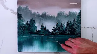 Step-by-Step Guide to Painting a Stunning Green River Landscape | Lonely Boat | Acrylics