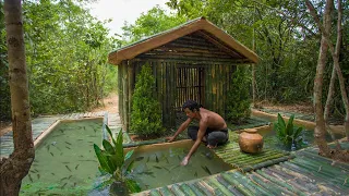 Build The Most Amazing Bamboo Cabin Villa with thousands Fishes Pond Over Secret Basement Tunnel