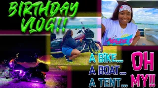 BOATS AND MOTORCYCLES AND CAMPING...oh my! | Birthday Vlog | Kawasaki Vaquero Motovlog | Motocamping