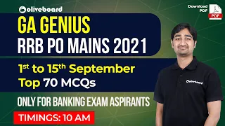GA Genuis | RRB PO MAINS 2021 |1st to 15th September Top 70 MCQs: Only for Banking Exam Aspirants