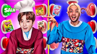 100 BOTONES MISTERIOSOS DE DULCES COREANOS CON BTS !!