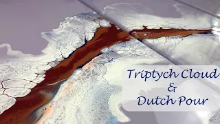 Triptych Cloud Pour & Dutch Pour Lilac - Acrylic Pouring Technique