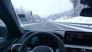 4K POV DRIVE BMW 540i 2021 in snow on highway relaxing