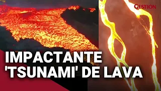 Volcán La Palma: Así se ve el impactante “tsunami” de LAVA que se desborda del volcán Cumbre Vieja