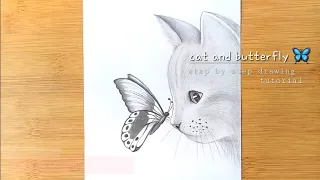 how to draw a cat and butterfly | step by step | #pencildrawing #youtubevideos  #art @Ansilauc