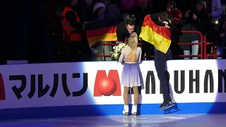 Aljona Savchenko & Bruno Massot, worlds 2018, after medal ceremony