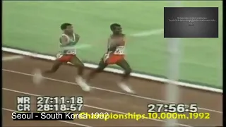 Kenyan Misses Gold, Machuka punched Ethiopian Gebresellasie - 1992 South Korea 10,000 M Final Race