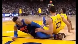 Zaza Pachulia Dirty Play on Russell Westbrook!!