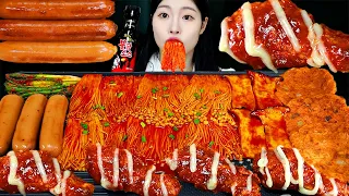 ASMR MUKBANG| 직접 만든 불닭 버섯 양념치킨 소세지 먹방 & 레시피 FRIED CHICKEN AND FIRE NOODLES EATING