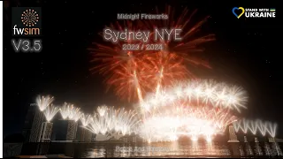 Sydney Midnight Fireworks NYE 2023 - 2024: Peace And Harmony (FWsim 3.5)