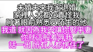 未婚夫來我家退婚，家裡人大都在責怪我，盯著眼前熟悉又陌生的他，我道，就因為我不讓你娶平妻，你就這般羞辱我，話一出，所有人都愣住了【幸福人生】