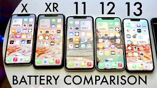 iPhone X Vs iPhone XR Vs iPhone 11 Vs iPhone 12 Vs iPhone 13 Battery Drain Test On iOS 16!