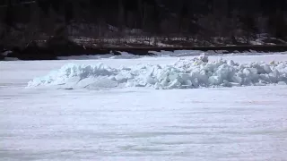 Perth Andover Ice Jam busts through down river from the bridge
