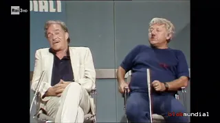 (1982). Paolo Villaggio (con Ugo Tognazzi) al PROCESSO AI MONDIALI di Aldo Biscardi.