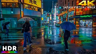 Heavy rain night walk in Ikebukuro, Tokyo Japan • 4K HDR