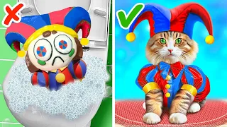 Tiny Kitten Does Digital Circus Makeover 🤡💙 Best Hacks and Gadgets for Pets
