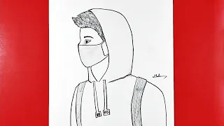 Easy Drawing / How to draw a boy wearing face mask with hat ( madrawings )