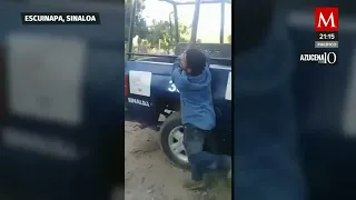 Policía de Escuinapa, Sinaloa, es grabando dando "tablazos" a un hombre amarrado a la patrulla